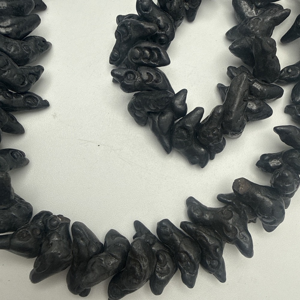 Oaxaca Mexico Barro Negro Black Pottery 28" Beaded Necklace Bird Fetish Folk Art - Picture 6 of 8
